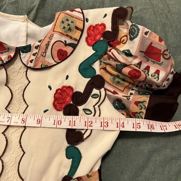 Vintage Homemade Girls Dress Puff Sleeve Novelty Country Cottagecore Collared - Picture 6 of 8